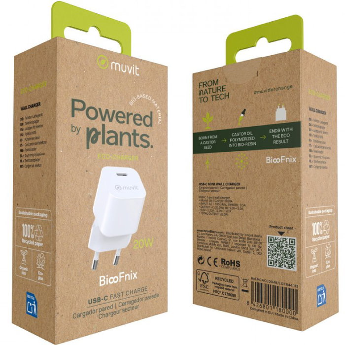 Muvit For Change Cargador de Pared BiooFnix 20W USB-C MCACC0048